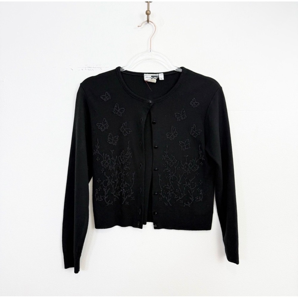 Vintage Black Beaded Butterfly Cardigan Whimsigoth Fairycore Size L